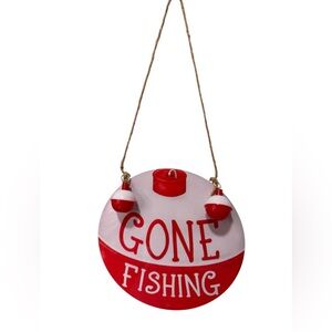 Gone Fishing Bobber Metal Sign Red And White New